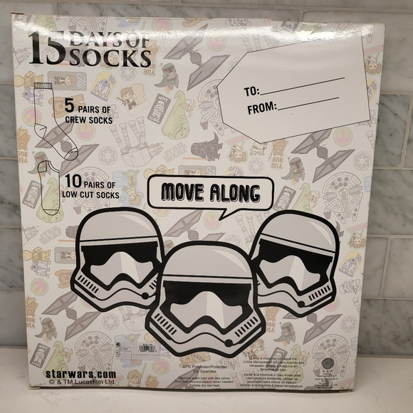 Star Wars Advent Calendar 15 Days Socks Gift Box Set 5 Crew 10 Low Cut Christmas - Picture 2 of 3